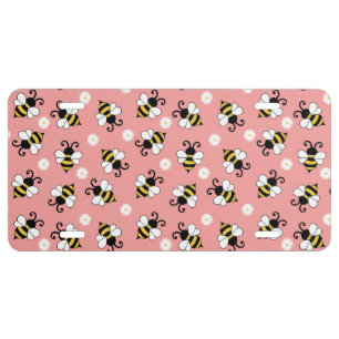 Cute little bees and daisy flowers pattern license plate