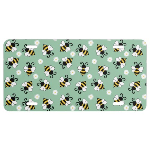 Cute little bees and daisy flowers pattern license plate