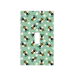 Cute little bees and daisy flowers pattern light switch cover