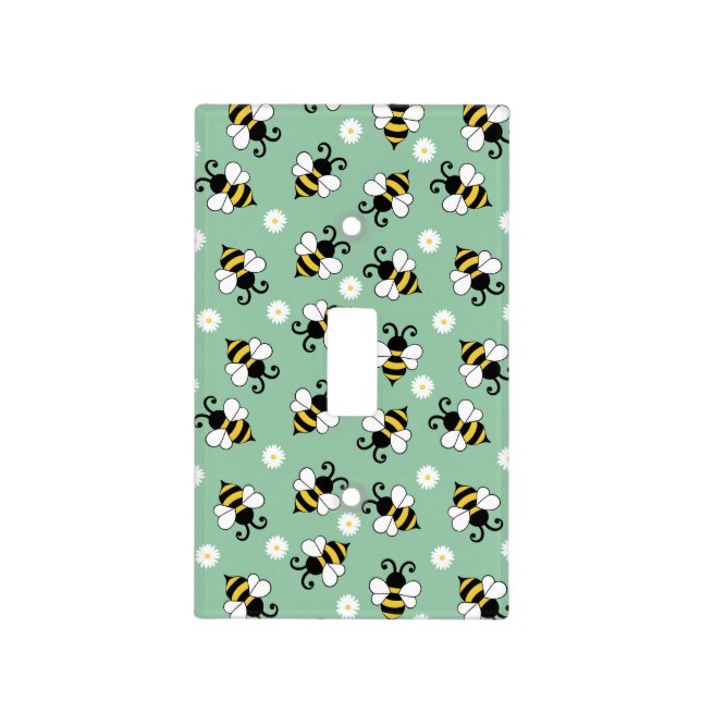 Cute little bees and daisy flowers pattern  light switch cover (Front)