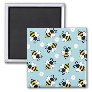 Cute little bees and daisy flowers pattern magnet