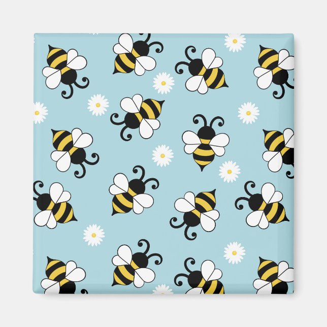 Cute little bees and daisy flowers pattern magnet (Front)