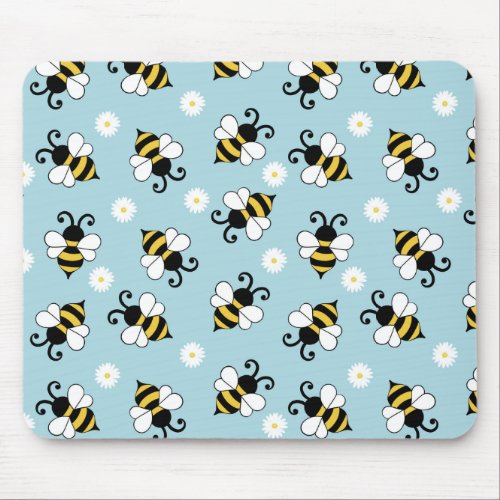 Cute little bees and daisy flowers pattern mouse pad