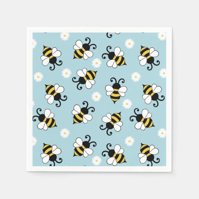 Cute little bees and daisy flowers pattern  napkins (Front)