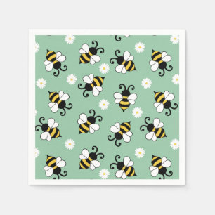 Cute little bees and daisy flowers pattern napkins