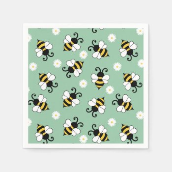 Cute Little Bees And Daisy Flowers Pattern Napkins by BattaAnastasia at Zazzle