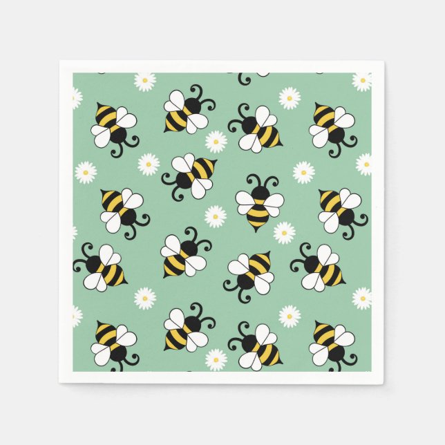 Cute little bees and daisy flowers pattern napkins (Front)