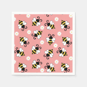 Cute little bees and daisy flowers pattern napkins