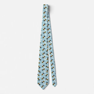 Cute little bees and daisy flowers pattern neck tie