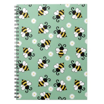 Cute Little Bees And Daisy Flowers Pattern Notebook by BattaAnastasia at Zazzle