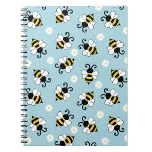 Cute little bees and daisy flowers pattern  notebook