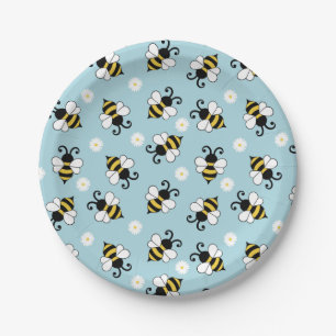 Cute little bees and daisy flowers pattern paper plates