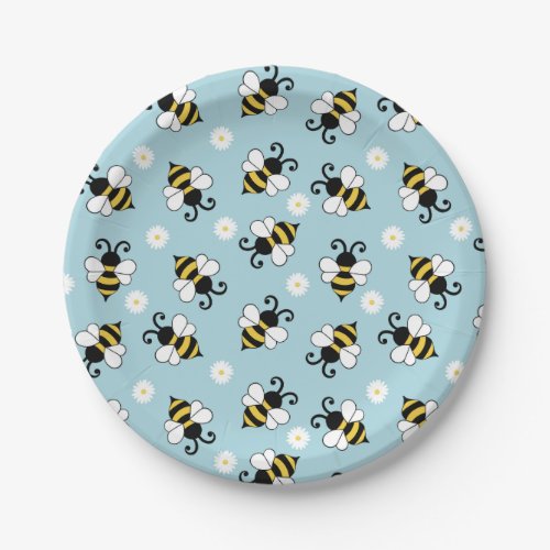Cute little bees and daisy flowers pattern  paper plates
