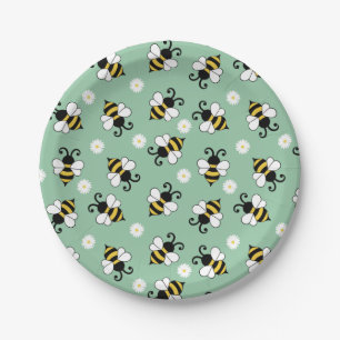 Cute little bees and daisy flowers pattern paper plates