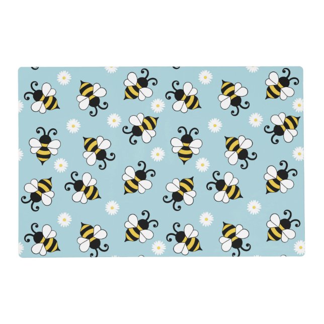 Cute little bees and daisy flowers pattern  placemat (Front)
