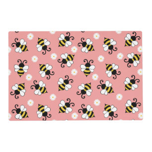 Cute little bees and daisy flowers pattern placemat