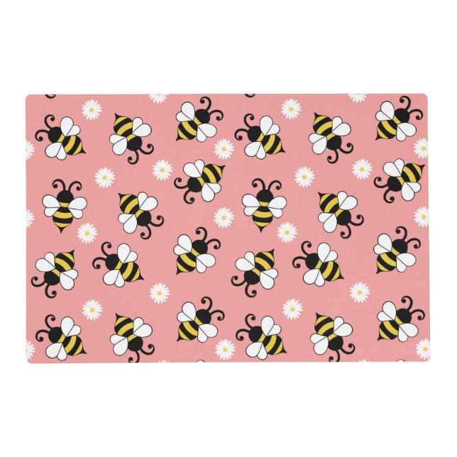 Cute little bees and daisy flowers pattern  placemat (Front)