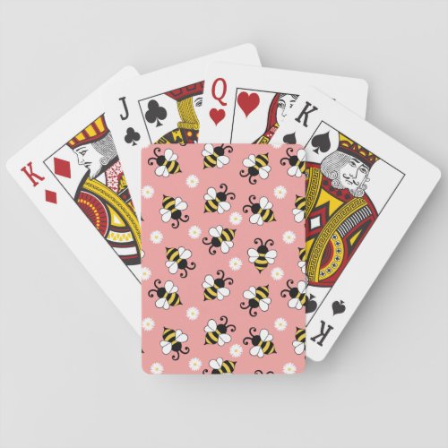 Cute little bees and daisy flowers pattern  playing cards