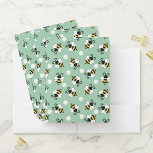 Cute little bees and daisy flowers pattern pocket folder