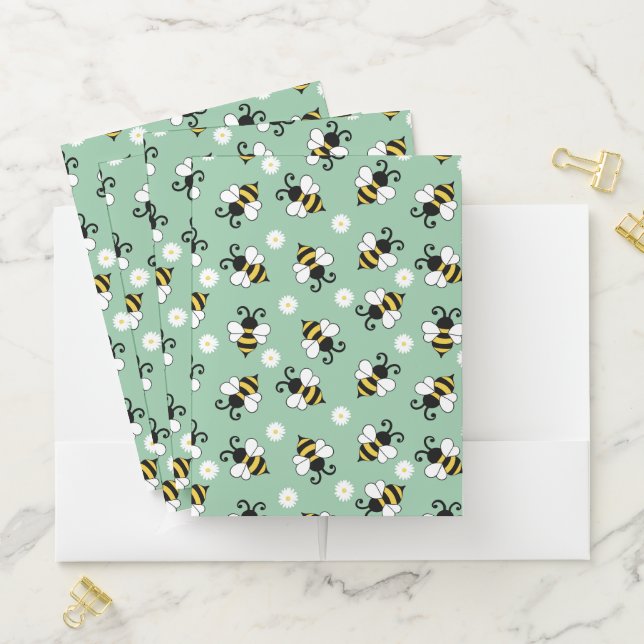Cute little bees and daisy flowers pattern pocket folder (In Situ)