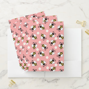 Cute little bees and daisy flowers pattern  pocket folder