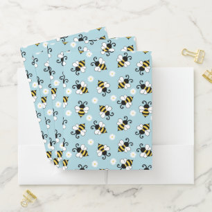 Cute little bees and daisy flowers pattern pocket folder