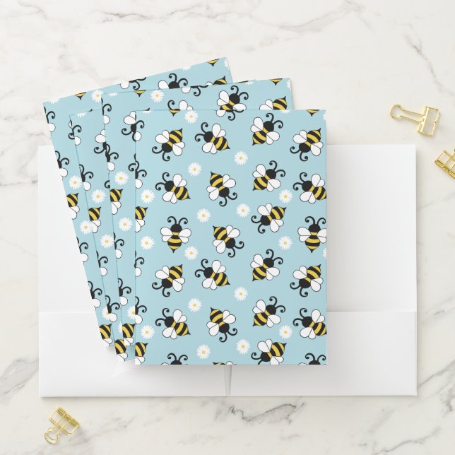 Cute little bees and daisy flowers pattern  pocket folder (In Situ)