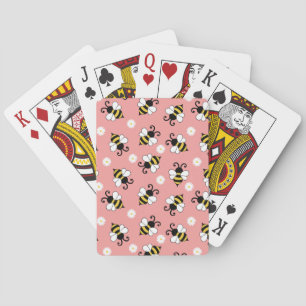 Cute little bees and daisy flowers pattern poker cards