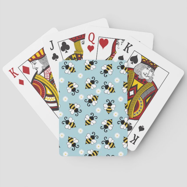 Cute little bees and daisy flowers pattern poker cards (Back)