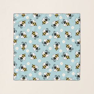 Cute little bees and daisy flowers pattern scarf