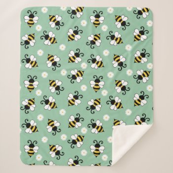 Cute Little Bees And Daisy Flowers Pattern Sherpa Blanket by BattaAnastasia at Zazzle
