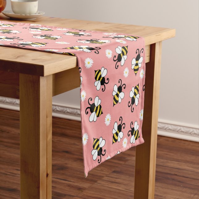 Cute little bees and daisy flowers pattern  short table runner (In Situ)
