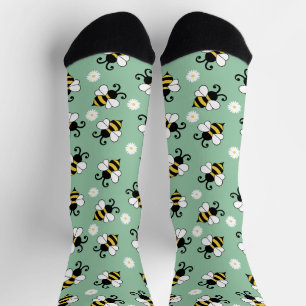 Cute little bees and daisy flowers pattern socks