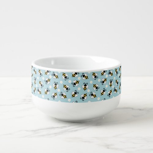 Cute little bees and daisy flowers pattern  soup mug