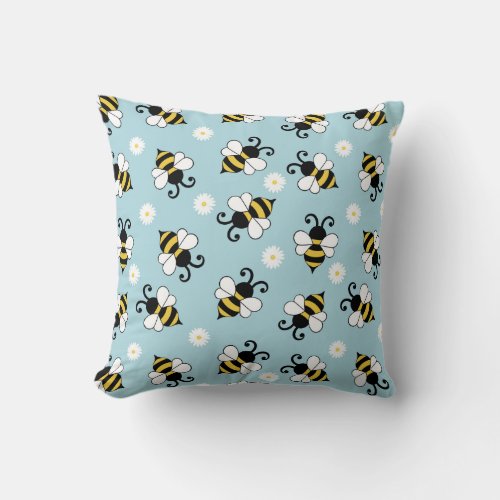 Cute little bees and daisy flowers pattern  throw pillow