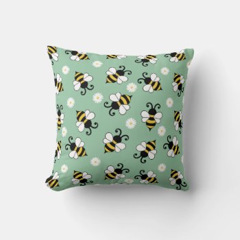 Cute Little Bees And Daisy Flowers Pattern Throw Pillow by BattaAnastasia at Zazzle