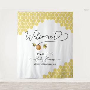Cute Little Bees Honeycomb Baby Shower Backdrop