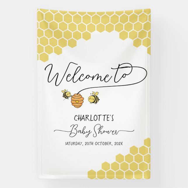 Cute Little Bees Honeycomb Baby Shower Banner (Vertical)