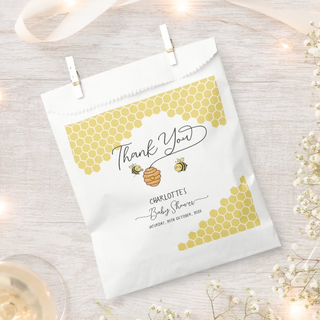Cute Little Bees Honeycomb Baby Shower Favor Bag (Clipped)