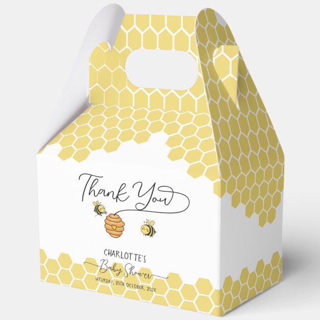 Cute Little Bees Honeycomb Baby Shower Favor Boxes (Front)