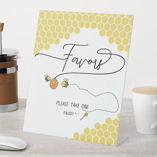 Cute Little Bees Honeycomb Baby Shower Favors Pedestal Sign (In SItu)