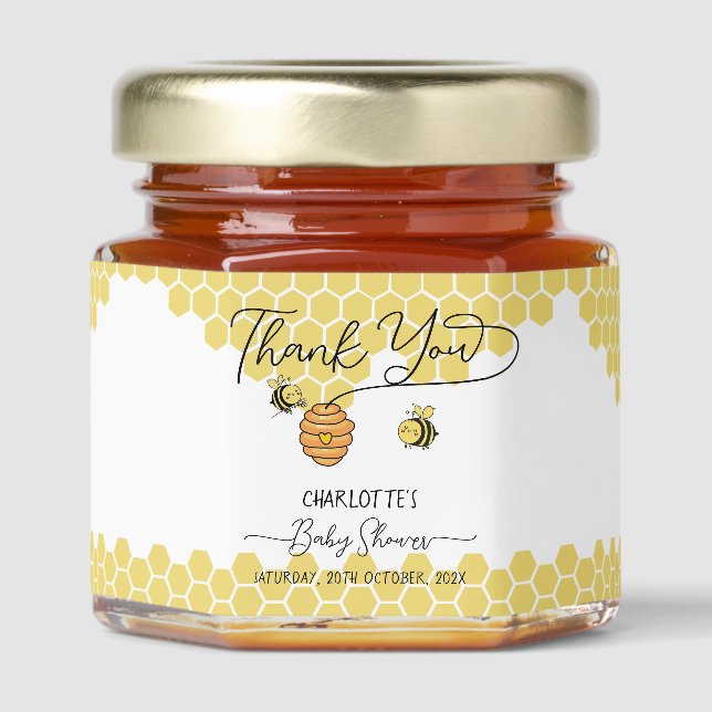 Cute Little Bees Honeycomb Baby Shower Honey Jar Favors (Front)