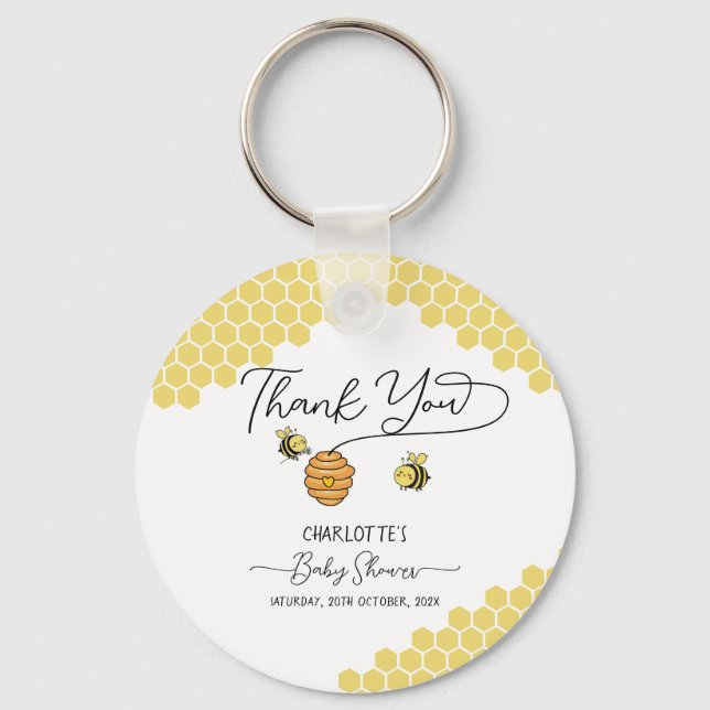Cute Little Bees Honeycomb Baby Shower Keychain (Front)