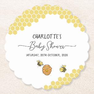 Cute Little Bees Honeycomb Baby Shower Paper Coaster