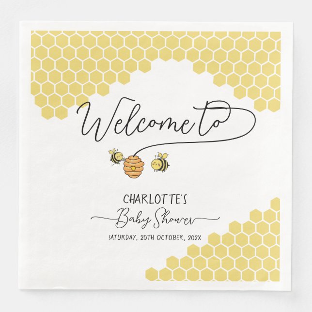 Cute Little Bees Honeycomb Baby Shower Paper Dinner Napkins (Front)