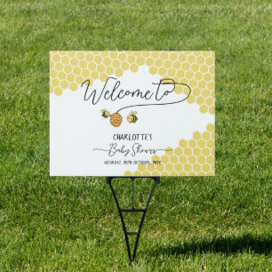 Cute Little Bees Honeycomb Baby Shower Sign