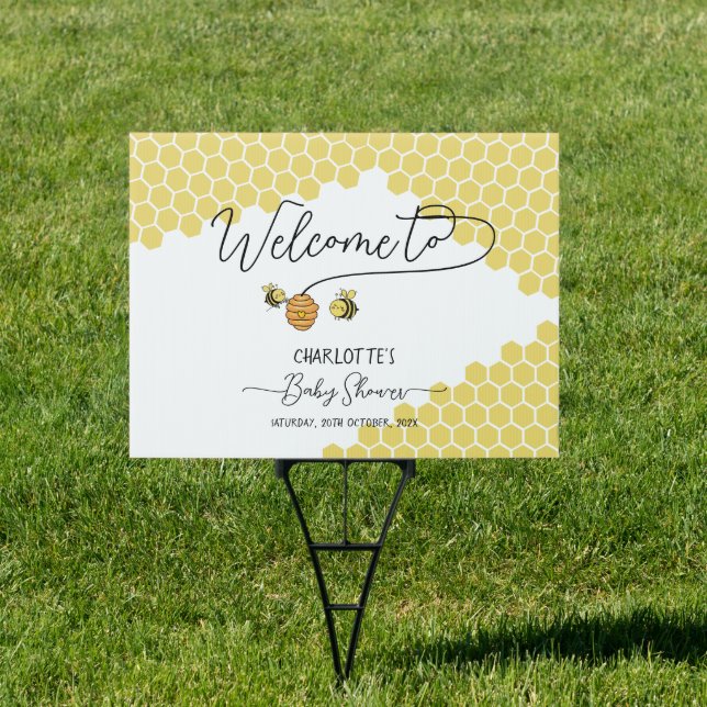 Cute Little Bees Honeycomb Baby Shower Sign (Insitu)