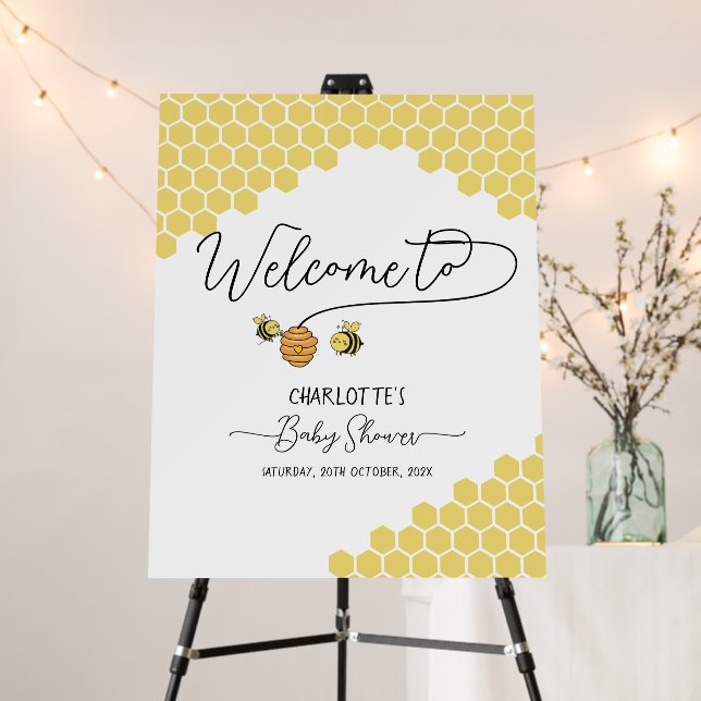 Cute Little Bees Honeycomb Baby Shower Welcome Foam Board (In Situ (Stand))