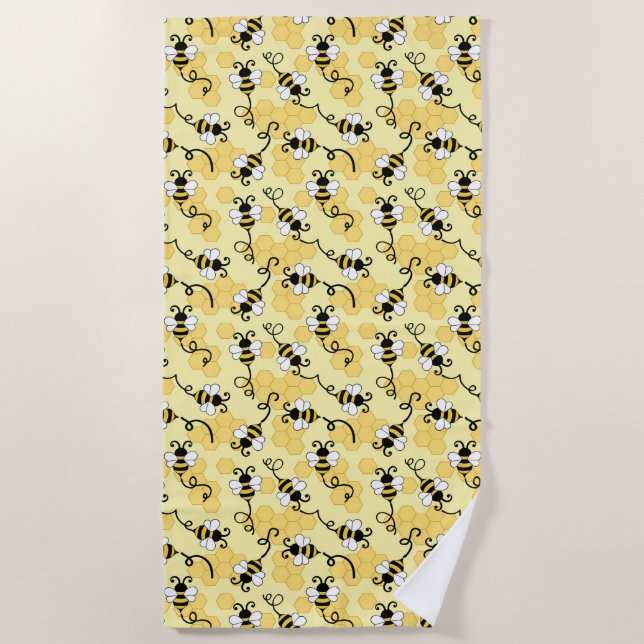 Cute little bees pattern beach towel (Front)