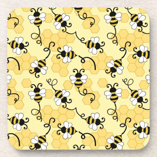 Cute little bees pattern beverage coaster (Front)